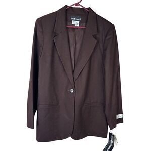 Vintage 90s Blazer Womens 14 Brown 100% Wool Lined One Button‎ Career Office New
